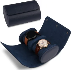 Watch Case, Watch Roll Travel Case Vintage Watch Box for Men and Women - Blue Upgrade nurture inventory compare strongly Version 2 Slots Cylindrical 