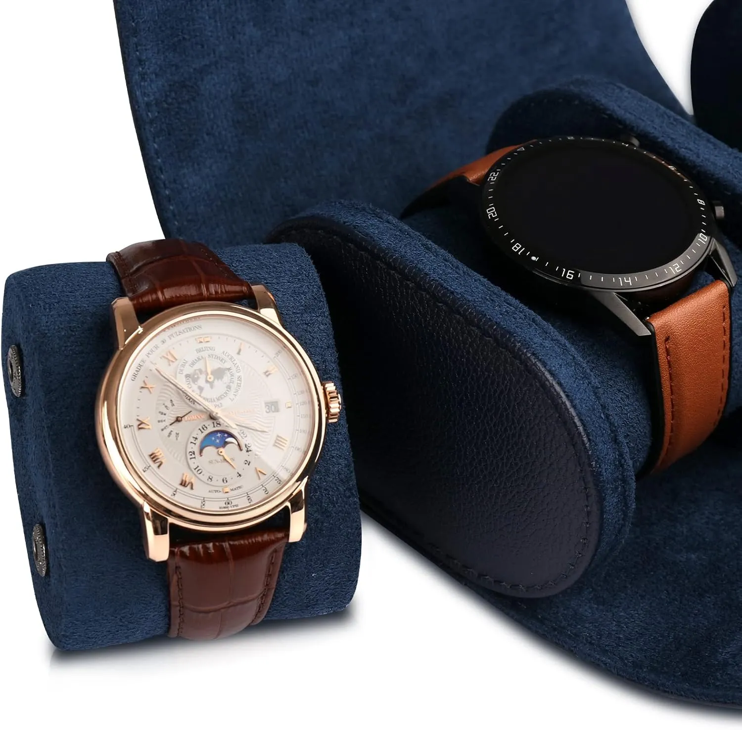 Watch Case, Watch Roll Travel Case Vintage Watch Box for Men and Women - Blue Upgrade nurture inventory compare strongly Version 2 Slots Cylindrical 