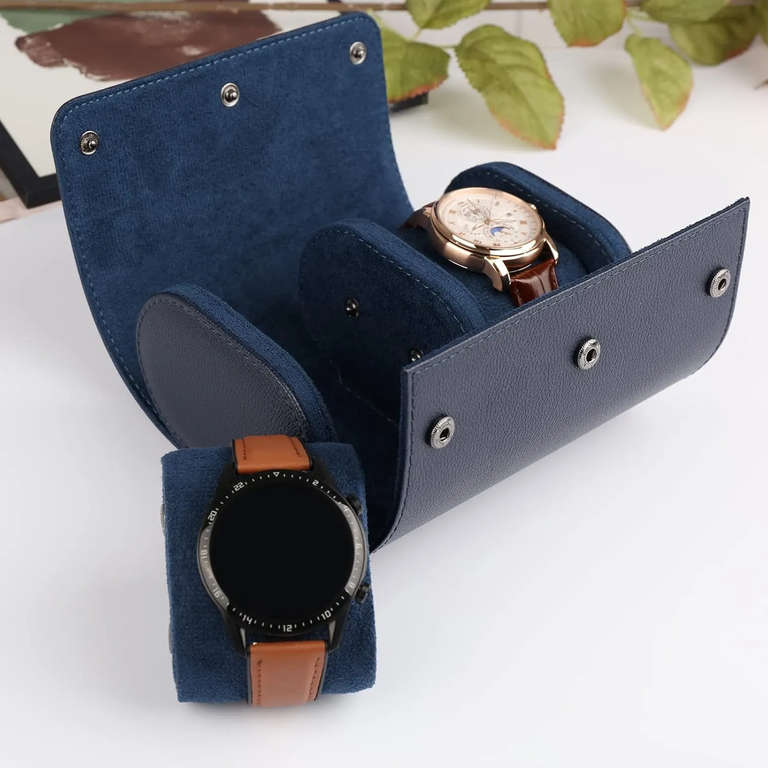 Watch Case, Watch Roll Travel Case Vintage Watch Box for Men and Women - Blue Upgrade nurture inventory compare strongly Version 2 Slots Cylindrical 