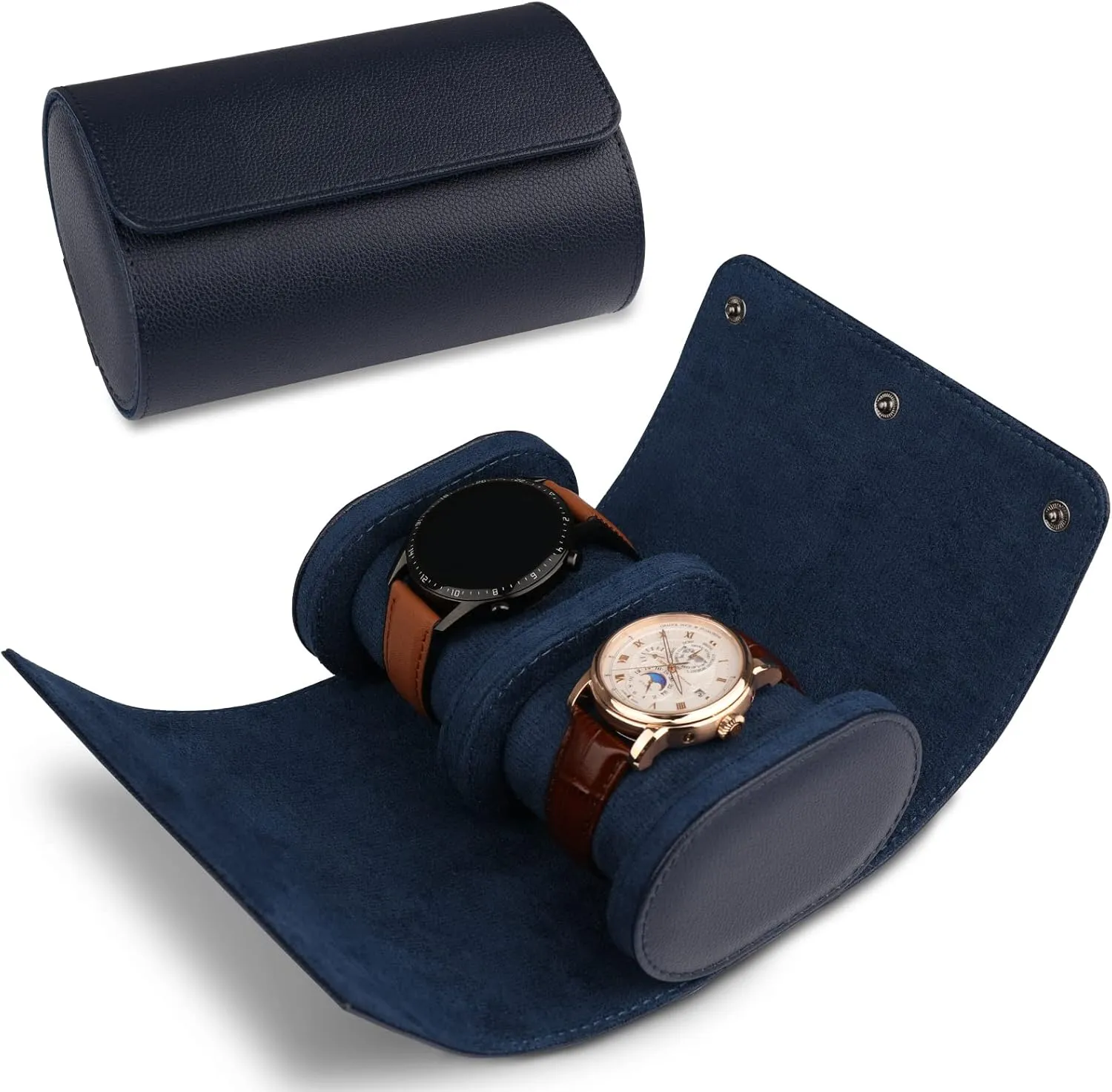 Watch Case, Watch Roll Travel Case Vintage Watch Box for Men and Women - Blue Upgrade nurture inventory compare strongly Version 2 Slots Cylindrical 
