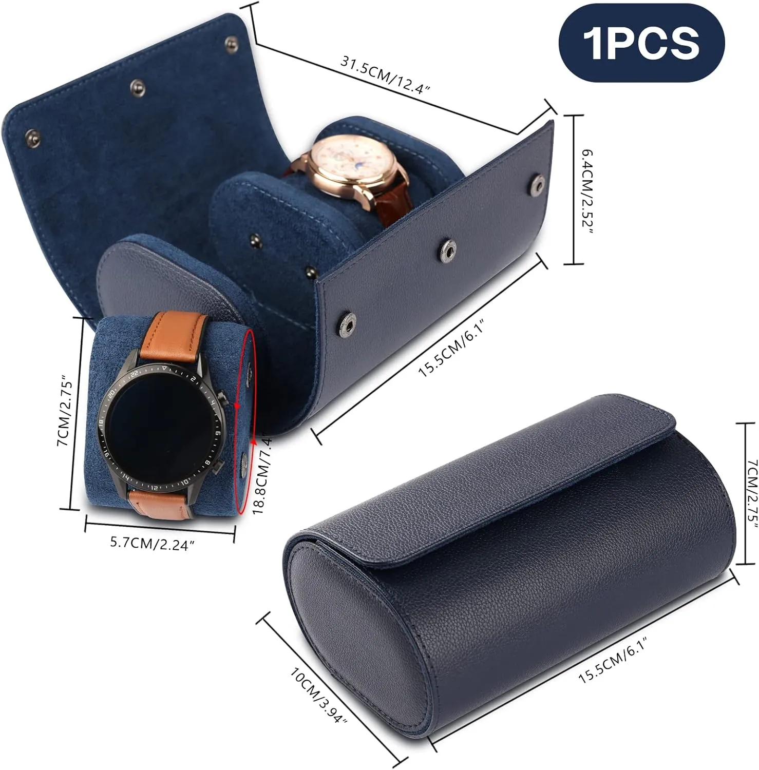 Watch Case, Watch Roll Travel Case Vintage Watch Box for Men and Women - Blue Upgrade nurture inventory compare strongly Version 2 Slots Cylindrical 