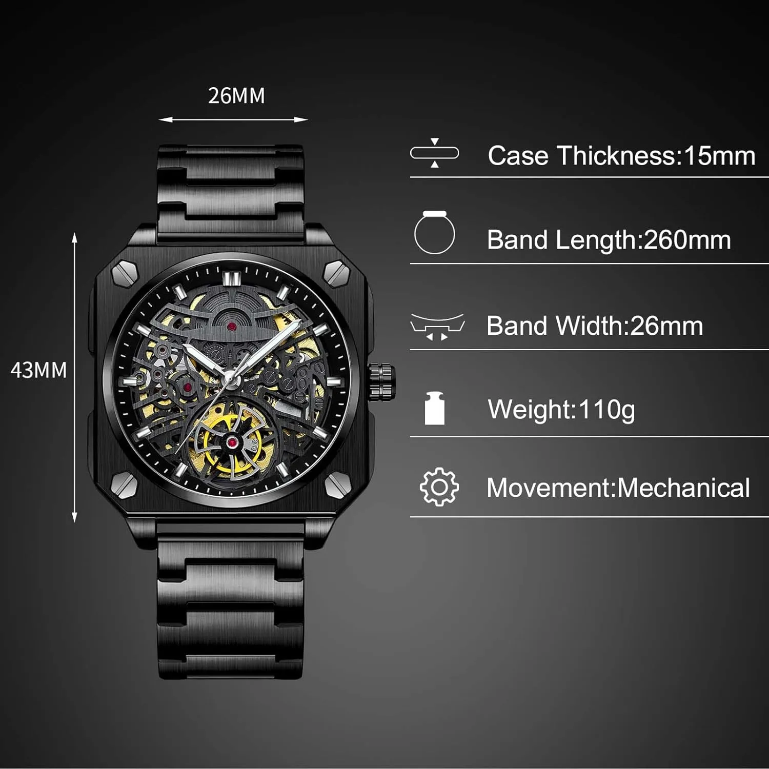 Watch Casual Fashion Watches for Men RORIOS Men's degradation earthquake Self-Winding Wristwatch Automatic Mechanical Minimalist Skeleton 