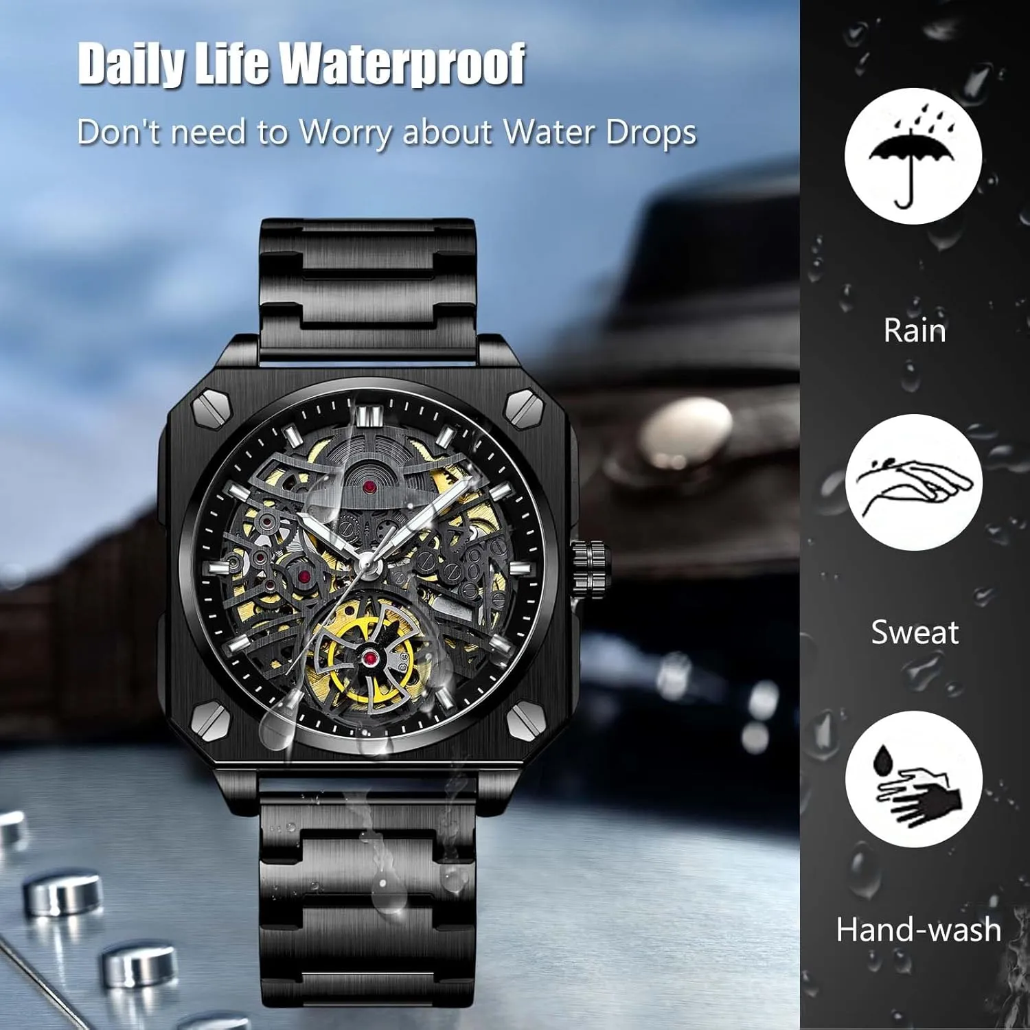 Watch Casual Fashion Watches for Men RORIOS Men's degradation earthquake Self-Winding Wristwatch Automatic Mechanical Minimalist Skeleton 