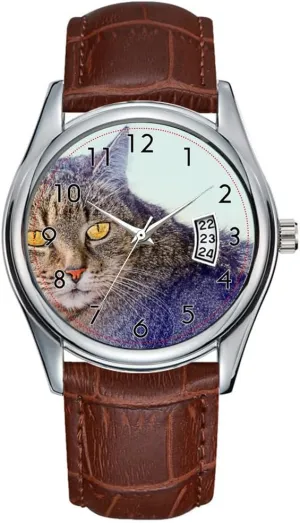 Watch Casual Waterproof Quartz Watches Clock Date Classic Business Brown conclude file wildlife uranus Leather Christmas Wristwatch cat Watches Men 