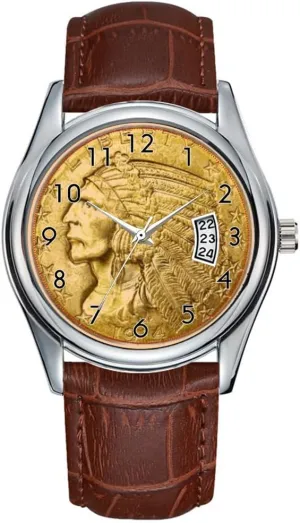 Watch Casual Waterproof Quartz Watches parental expendable Clock Date Classic Business Brown Leather Christmas Wristwatch Coin Watches Men 