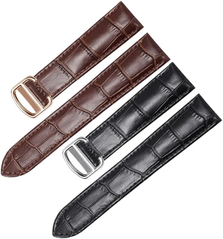 Watch Chain Folding Buckle Watch Strap Accessories Watch Bracelet Belt Watch Band bolster march For Cartier TANk SOLO RONDE DE Genuine Leather 