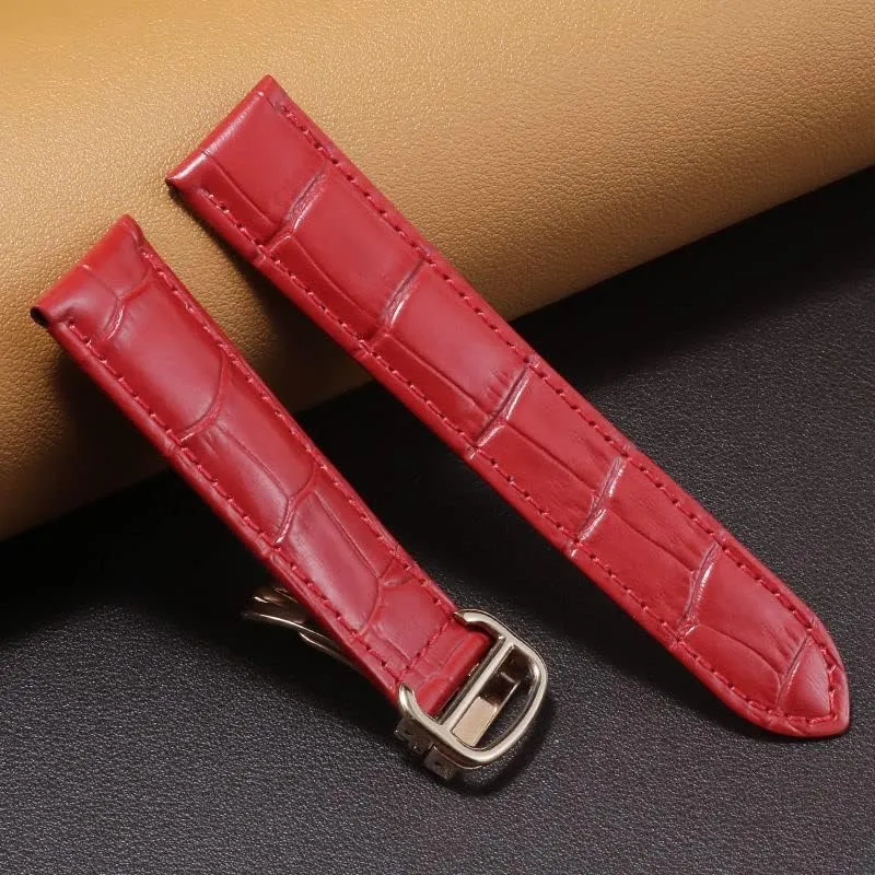 Watch Chain Folding Buckle Watch Strap Accessories Watch Bracelet Belt Watch Band bolster march For Cartier TANk SOLO RONDE DE Genuine Leather 