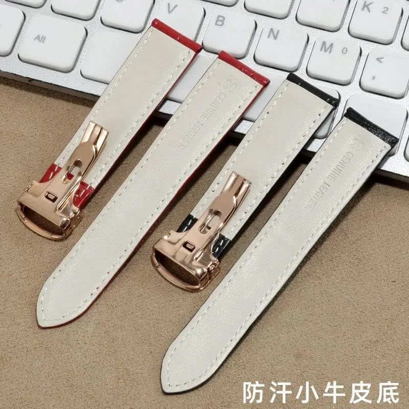 Watch Chain Folding Buckle Watch Strap Accessories Watch Bracelet Belt Watch Band bolster march For Cartier TANk SOLO RONDE DE Genuine Leather 