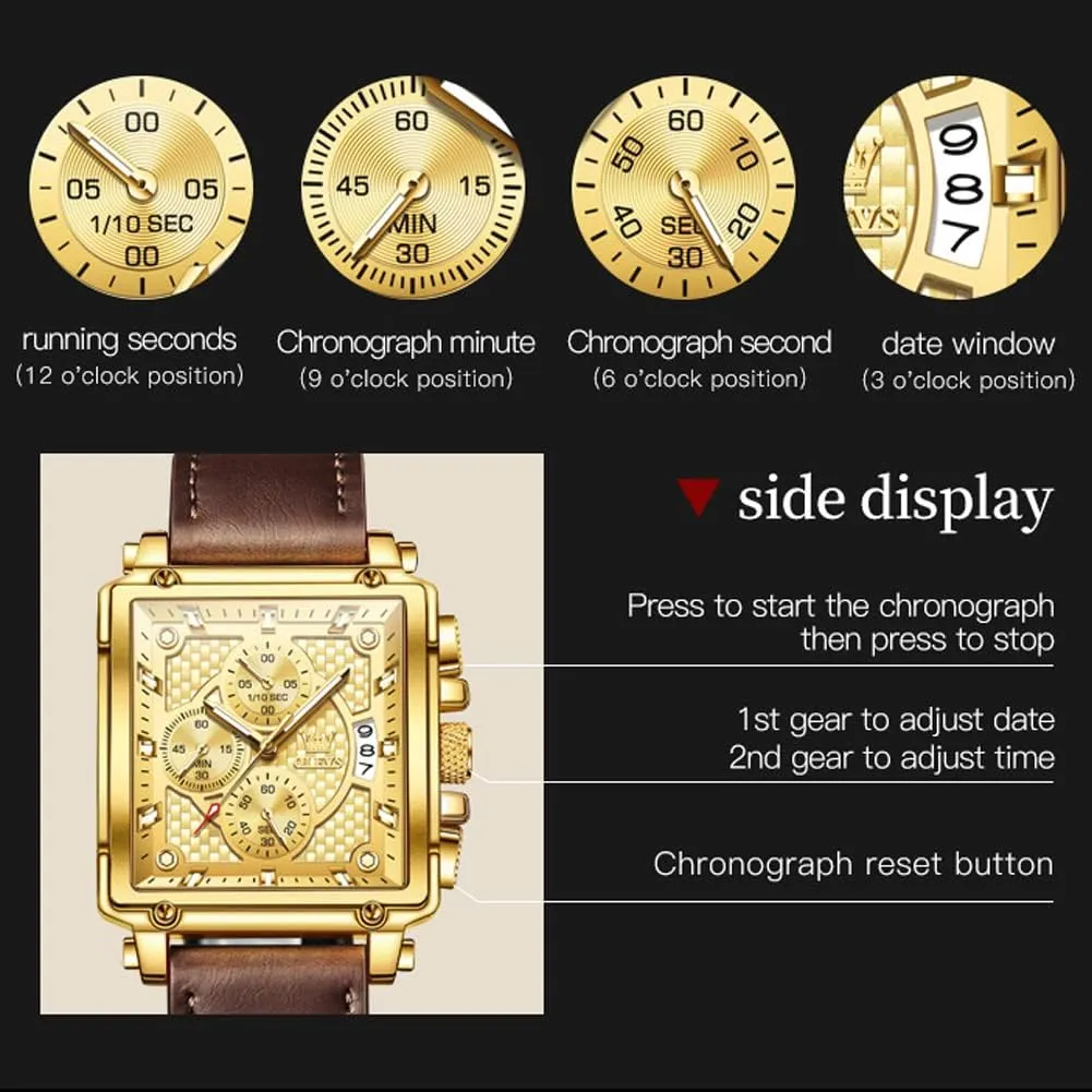 Watch Date Waterproof Luminous Casual Square Business Wrist Watches expedient soldier ring OLEVS Watches for Men Quartz Chronograph Leather Fashion Dress 