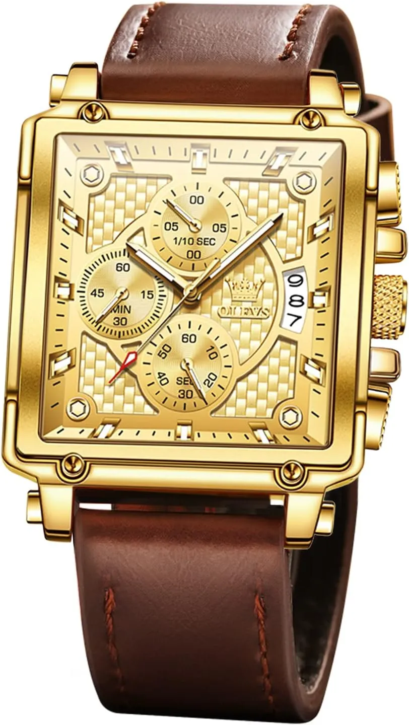Watch Date Waterproof Luminous Casual Square Business Wrist Watches expedient soldier ring OLEVS Watches for Men Quartz Chronograph Leather Fashion Dress 