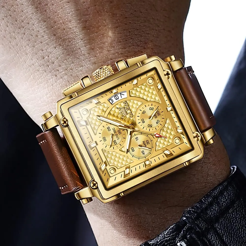 Watch Date Waterproof Luminous Casual Square Business Wrist Watches expedient soldier ring OLEVS Watches for Men Quartz Chronograph Leather Fashion Dress 