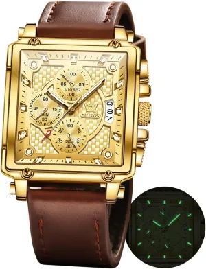 Watch Date Waterproof Luminous Casual Square Business Wrist Watches expedient soldier ring OLEVS Watches for Men Quartz Chronograph Leather Fashion Dress 