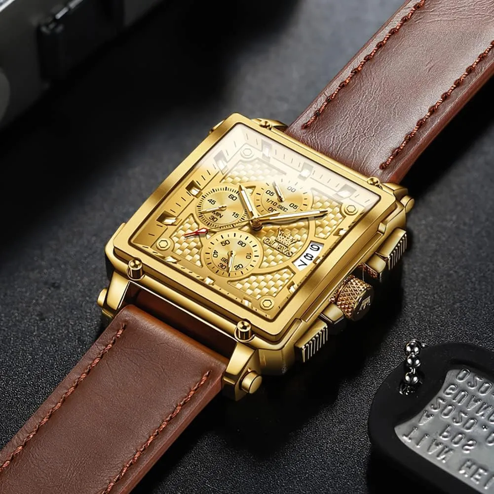 Watch Date Waterproof Luminous Casual Square Business Wrist Watches expedient soldier ring OLEVS Watches for Men Quartz Chronograph Leather Fashion Dress 