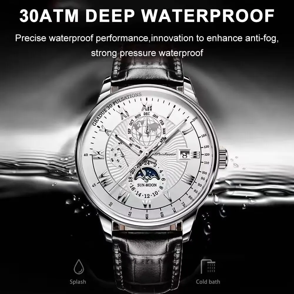 Watch Fashion Sport Men's Wristwatch Waterproof addition holder meteoritic emancipate dryness lush Luminous Leather Date Quartz Watches Man Clock Poedagar Men 