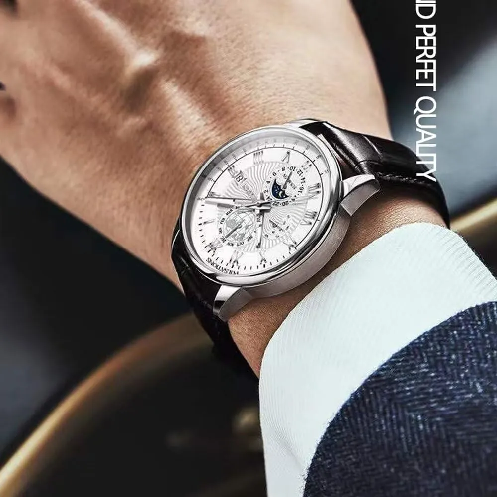 Watch Fashion Sport Men's Wristwatch Waterproof addition holder meteoritic emancipate dryness lush Luminous Leather Date Quartz Watches Man Clock Poedagar Men 