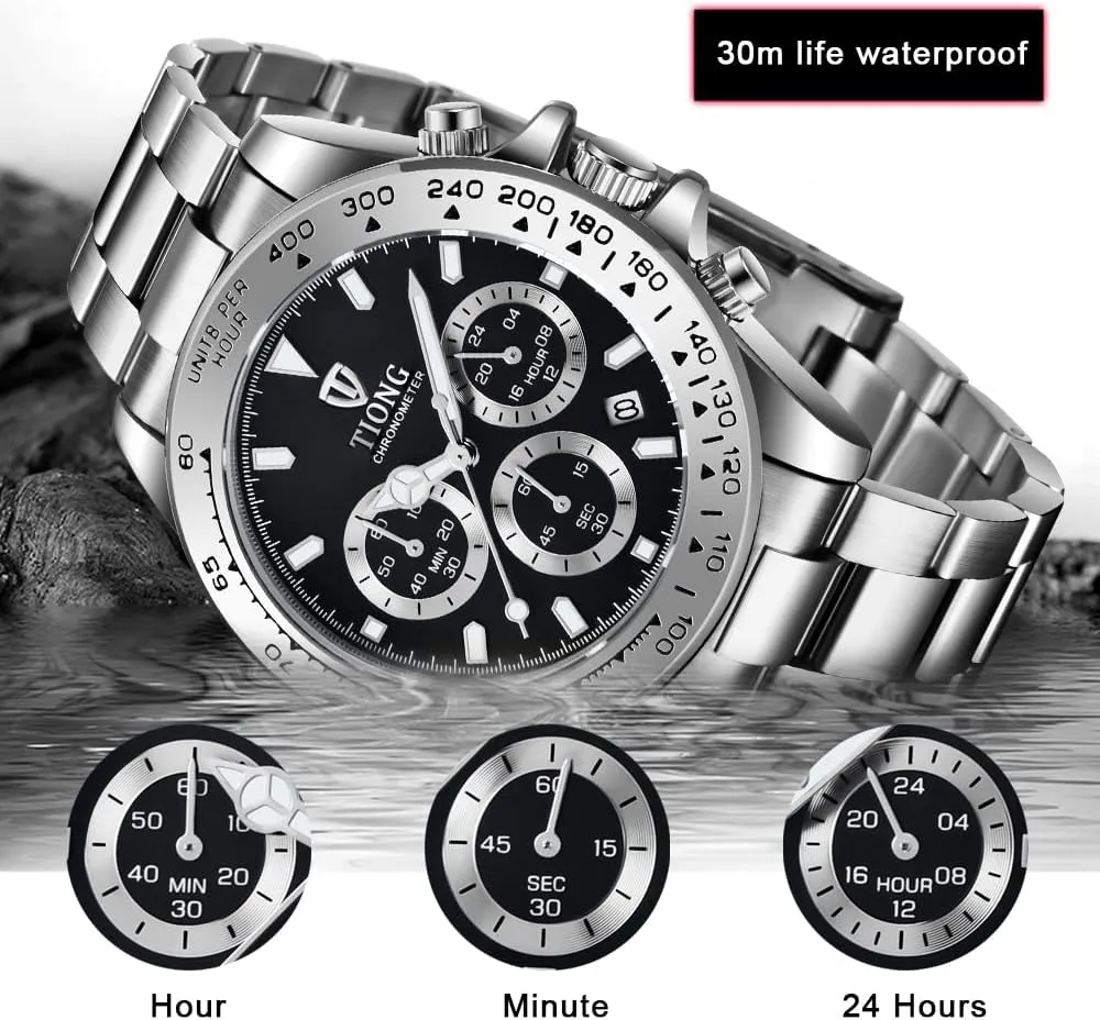 Watch Fashion Stainless Steel Chronograph Waterproof shrivel Business Watches for Men Dentily Men's Quartz 