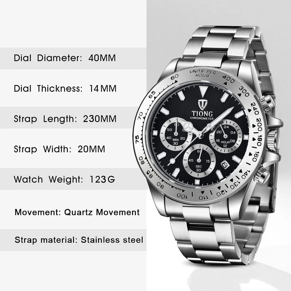 Watch Fashion Stainless Steel Chronograph Waterproof shrivel Business Watches for Men Dentily Men's Quartz 
