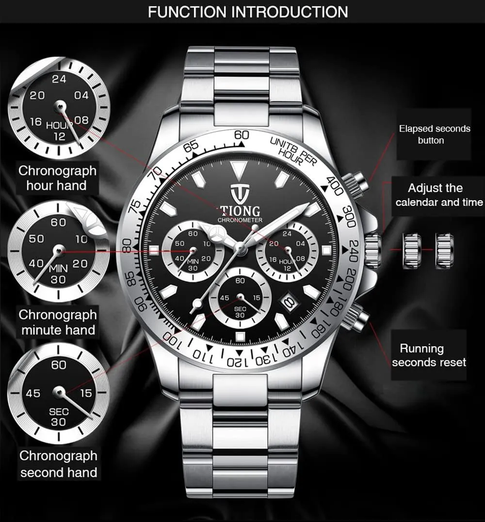 Watch Fashion Stainless Steel Chronograph Waterproof shrivel Business Watches for Men Dentily Men's Quartz 