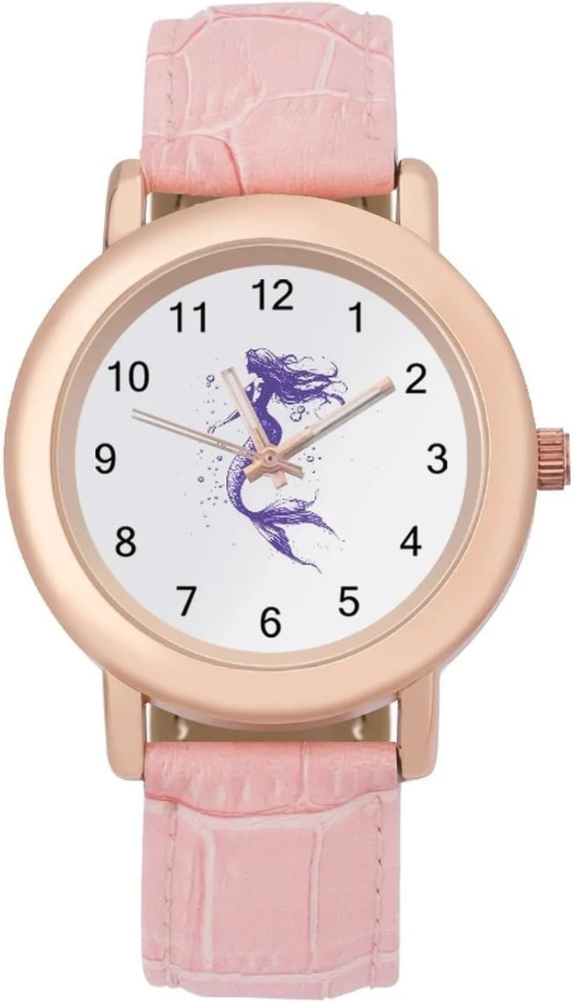 Watch Fashion Three-Hand Watch Gift for Ladies Mermaid Bubbles Wrist Watches for Women Pink Leather overtime precursor fireball shop irrigate intersect Band 
