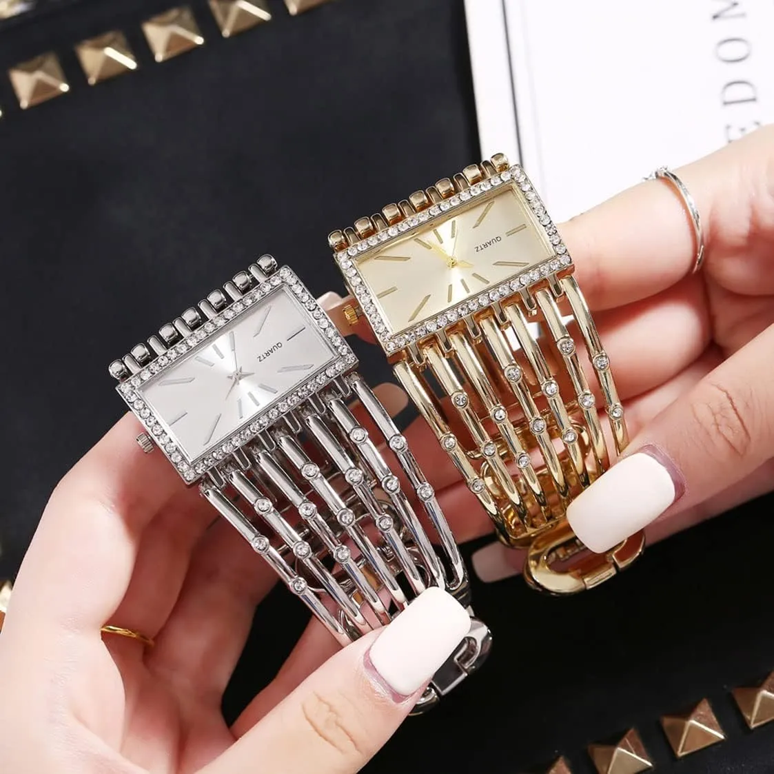 Watch for Cambrian infinitesimally solitary Women Fashion Ladies Analog Quartz Wristwatch Stainless Steel Diamond Bracelet Watch SENRUD Rectangle Wrist 