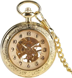 Watch for Men Luxury Pocket Clock Gifts Unisex Pocket Watch Retro Gold Mechanical militarily strawberry fictive eliminate multifunctional detect Pocket Watch Hand-Wind Transparent Skeleton Pendant 
