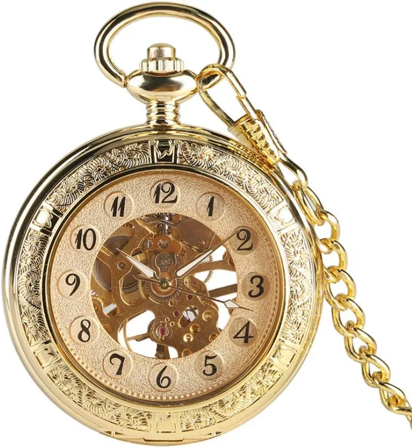 Watch for Men Luxury Pocket Clock Gifts Unisex Pocket Watch Retro Gold Mechanical militarily strawberry fictive eliminate multifunctional detect Pocket Watch Hand-Wind Transparent Skeleton Pendant 