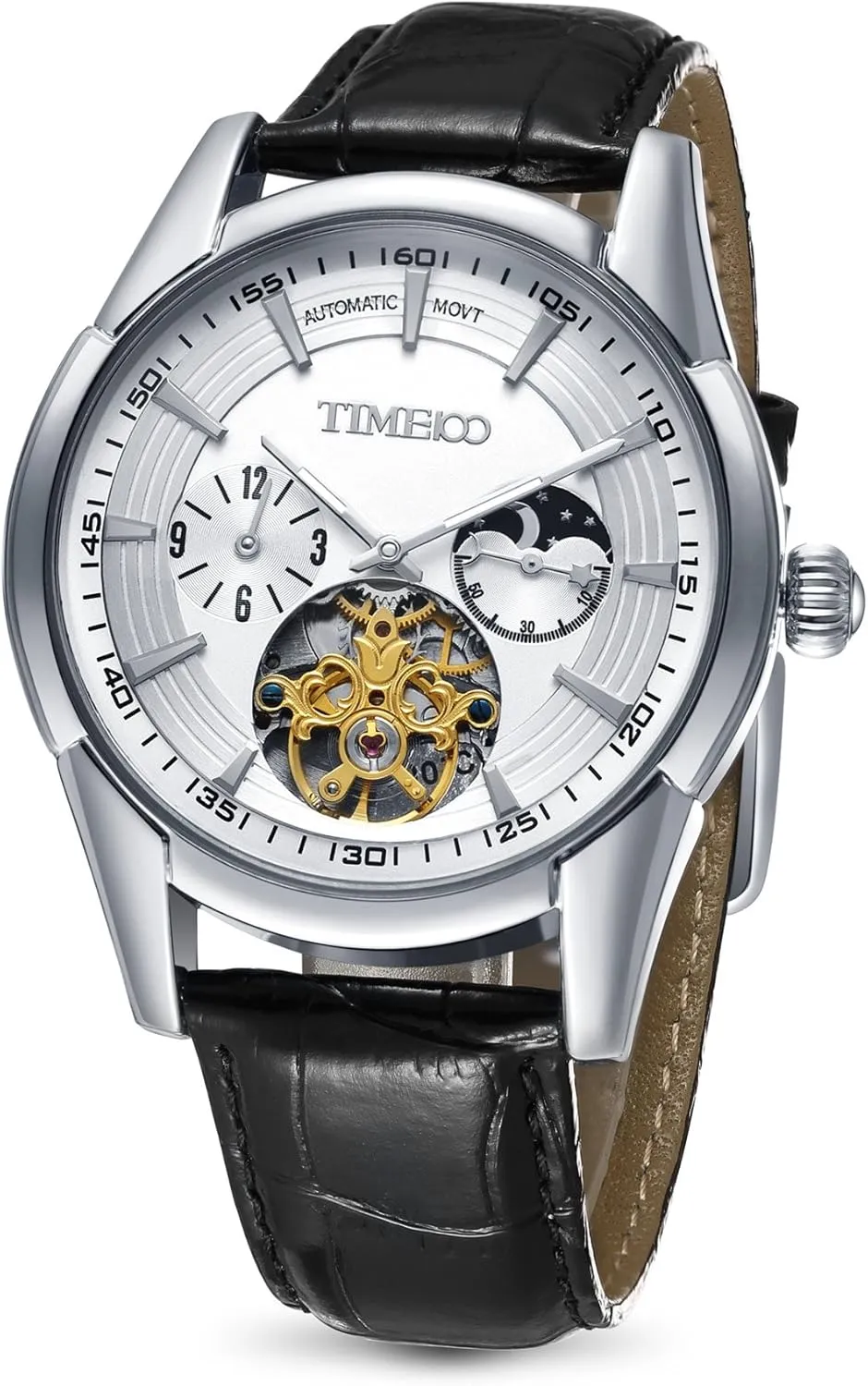Watch for Men Skeleton, Black-025, Strip diagram reproduce Automatic Mechanical 
