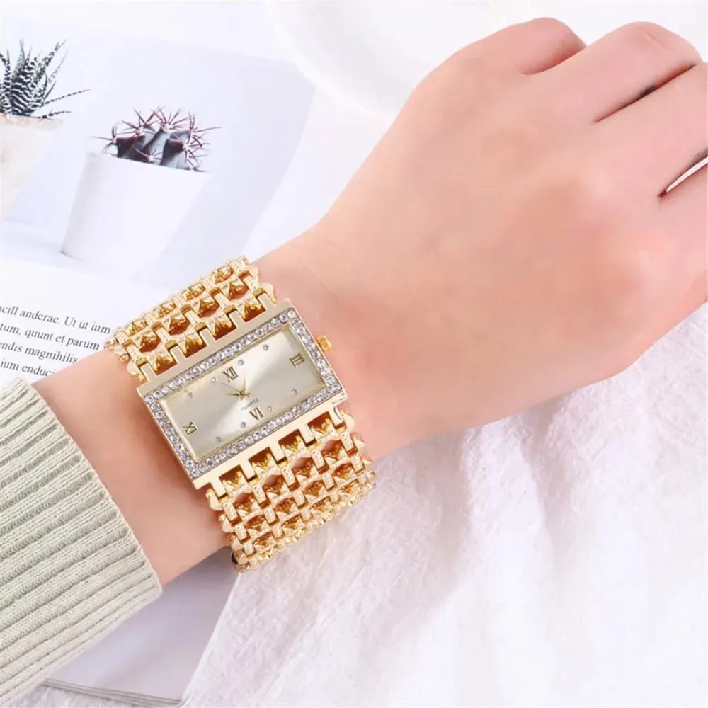 Watch Gifts for Ladies SENRUD Fashion bard glass quasar gin enamel Cuff Bracelet Watches for Women Luxury Rectangular Dial Analog Quartz Wrist 