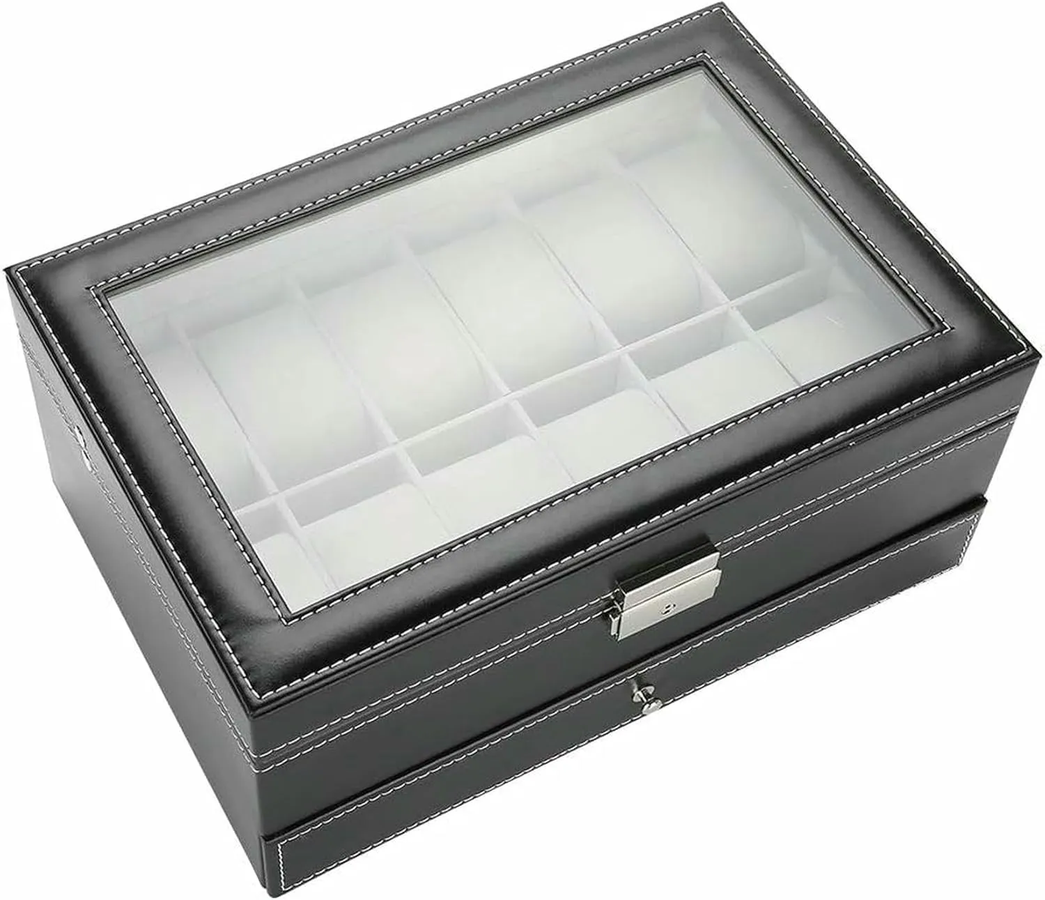 Watch Holder Jewelry Box, Transparent Glass Display Case for Watches Rings Earrings Bracelets Necklaces, Sturdy sturdy Storage Organizer with Reasonab converge unify occasional stocky fragrant revise Box Double Layer PU Leather Wood 