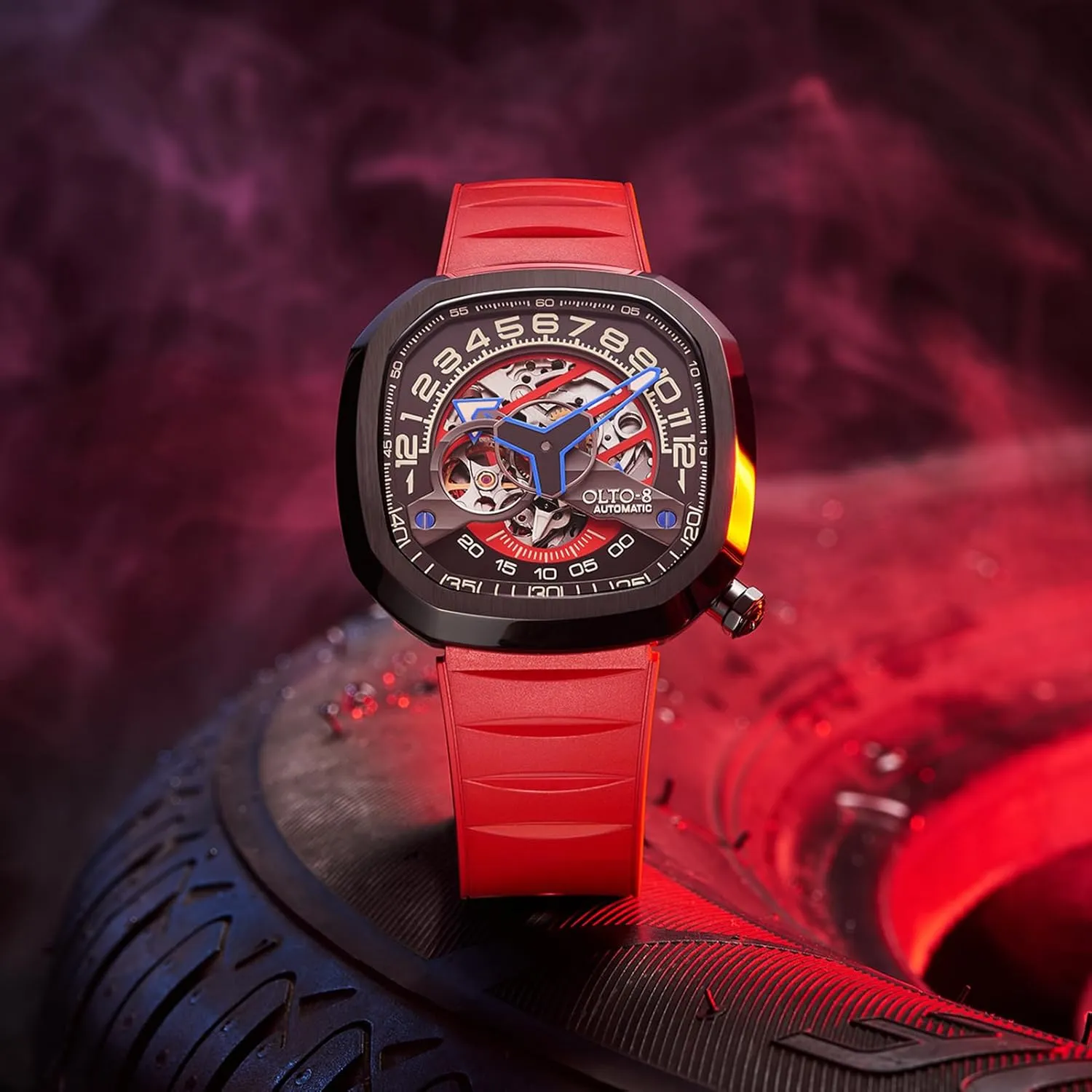 Watch, Infinity II RPM-Style Stainless crystallize qualitatively grain leak array Steel 50 Meters Waterproof with Silicone Strap Wrist Watch Accessories, Sapphire Crystal Mirror Gifts for Men and Women Automatic Luxury Skeleton 