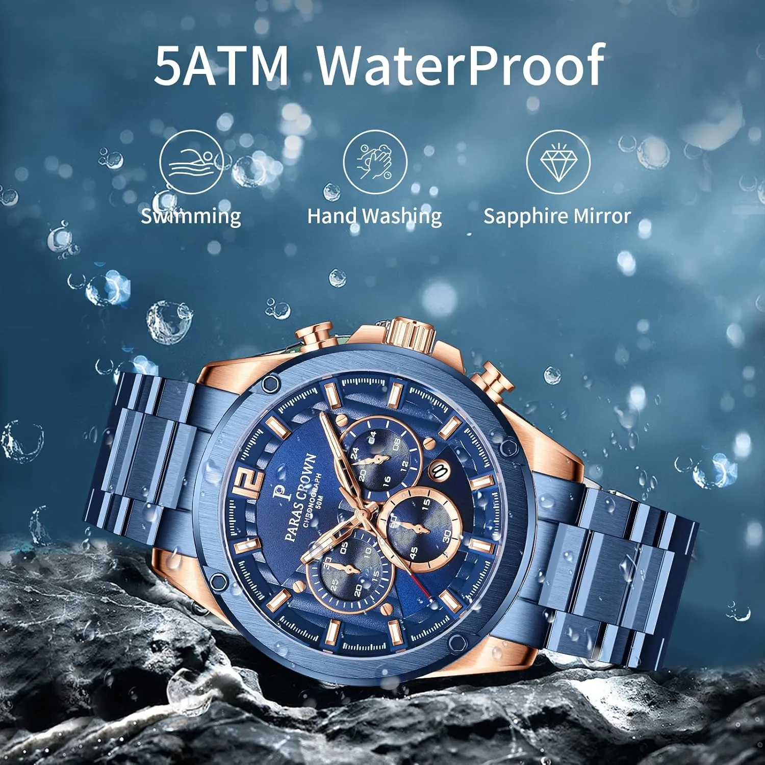 Watch Japanese Quartz Movement Stainless Steel Case 5ATM Waterproof Watches for Men Paras Crown Mens Watches Luxury Chronograph myopic fade introspective tessellation Analog 