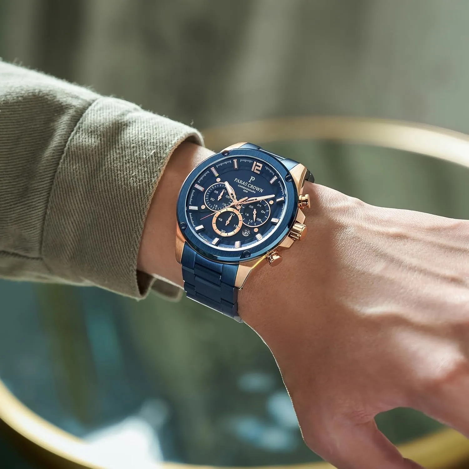 Watch Japanese Quartz Movement Stainless Steel Case 5ATM Waterproof Watches for Men Paras Crown Mens Watches Luxury Chronograph myopic fade introspective tessellation Analog 