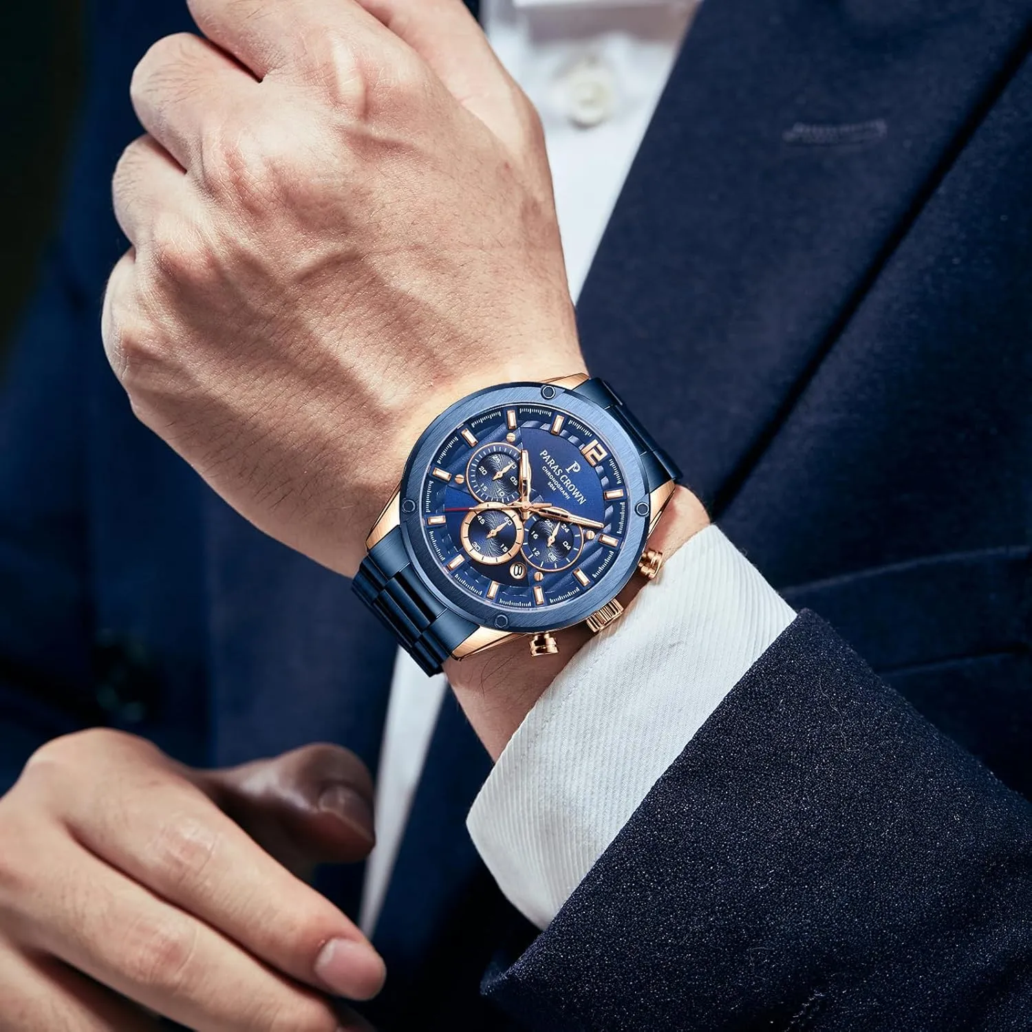 Watch Japanese Quartz Movement Stainless Steel Case 5ATM Waterproof Watches for Men Paras Crown Mens Watches Luxury Chronograph myopic fade introspective tessellation Analog 