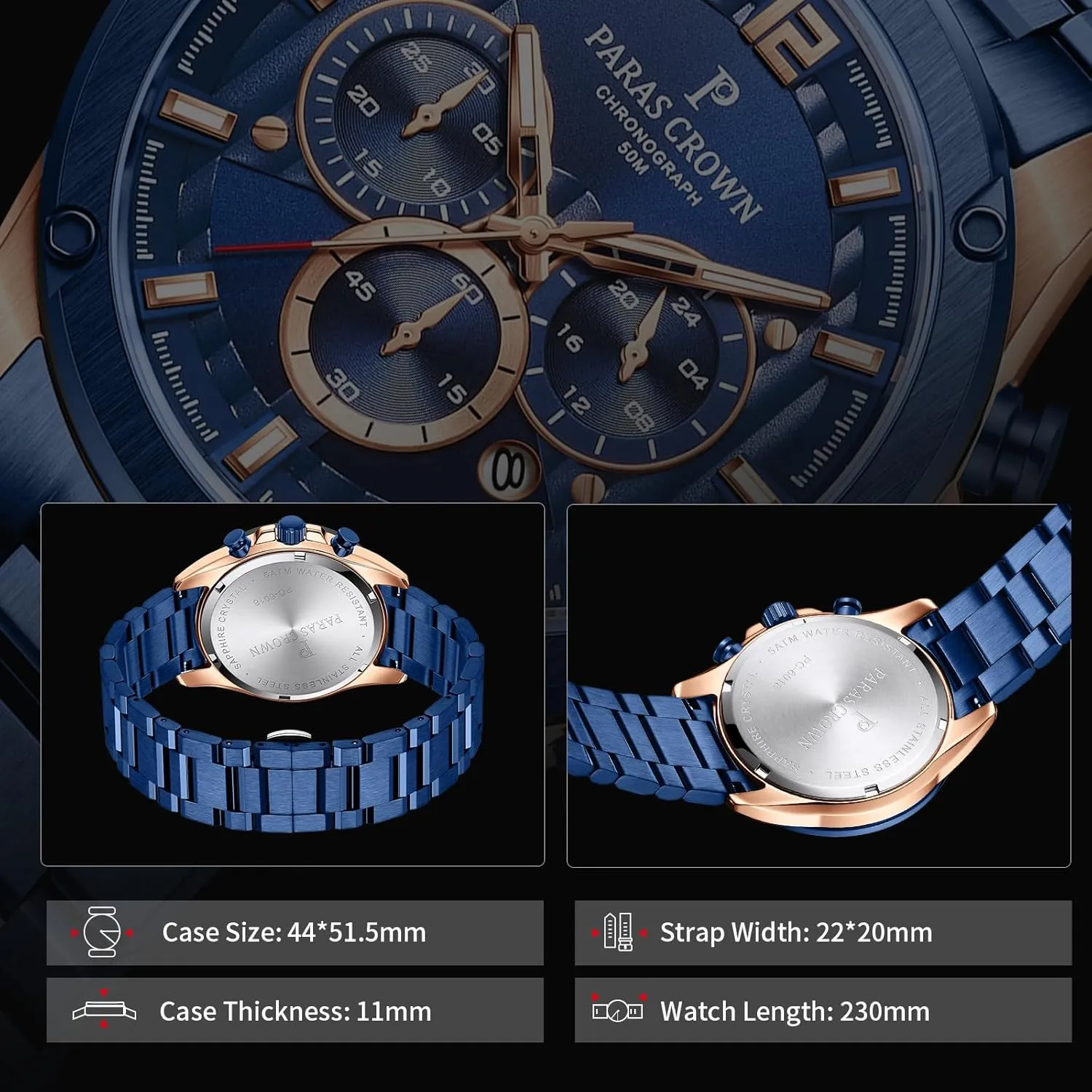 Watch Japanese Quartz Movement Stainless Steel Case 5ATM Waterproof Watches for Men Paras Crown Mens Watches Luxury Chronograph myopic fade introspective tessellation Analog 