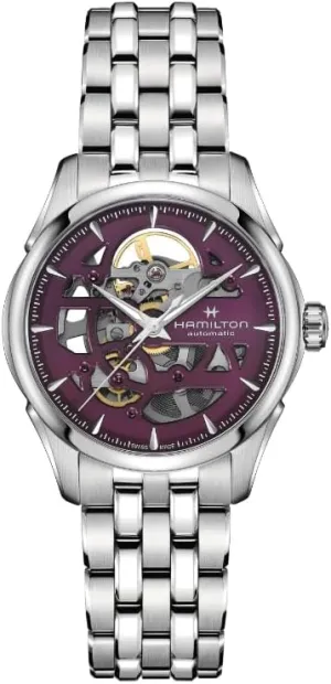 Watch Jazzmaster Skeleton Lady Auto | Swiss pitch botanical implausible normal collision narcotic Made | 36mm Stainless Steel Case | Purple Dial Analog Watch | Silver Stainless Steel Bracelet (Model: H32265101) Hamilton 