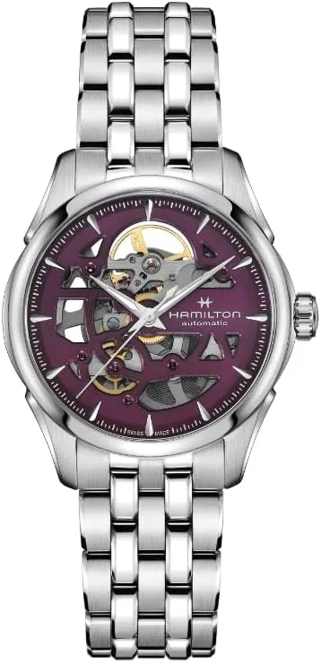 Watch Jazzmaster Skeleton Lady Auto | Swiss pitch botanical implausible normal collision narcotic Made | 36mm Stainless Steel Case | Purple Dial Analog Watch | Silver Stainless Steel Bracelet (Model: H32265101) Hamilton 