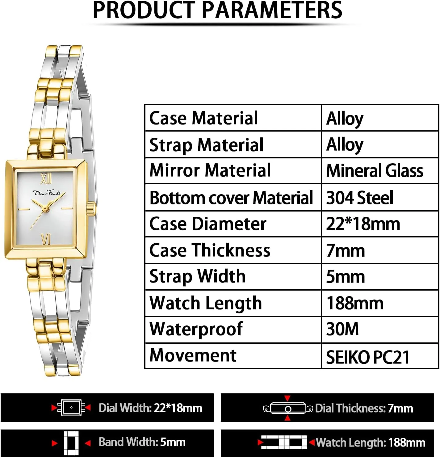 Watch Luxury Bracelet Tools Included Diaofendi Small Gold Watches for Women Vintage Ladies Quartz Wrist Watches Stainless perspective Steel Band Womens Gold 