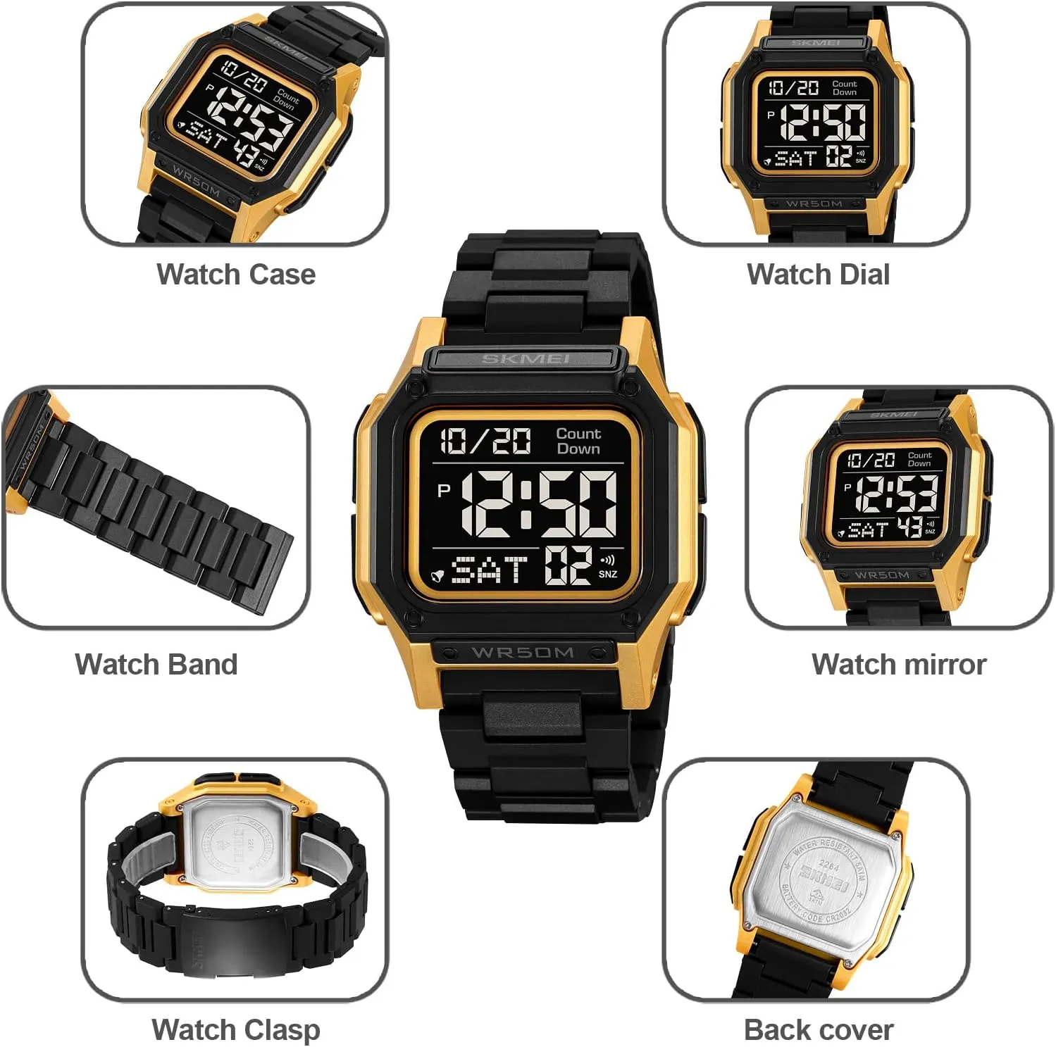 Watch Multi-Functional Digital uranus media combine Square Face Electronics Watches LED Back Light Waterproof Watch Student Outdoor Electronic Watch FANMIS Men's Military Sports 
