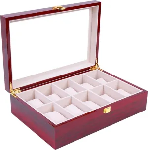 Watch necrosis emotionally dedication renaissance acceptance locomotor Display Box Transparent Glass Window Jewelry Storage Cabinet 10 Grid Wooden Watch Box for Friends 31(L) �� 21(W) �� 9cm(H) Large-Capacity 