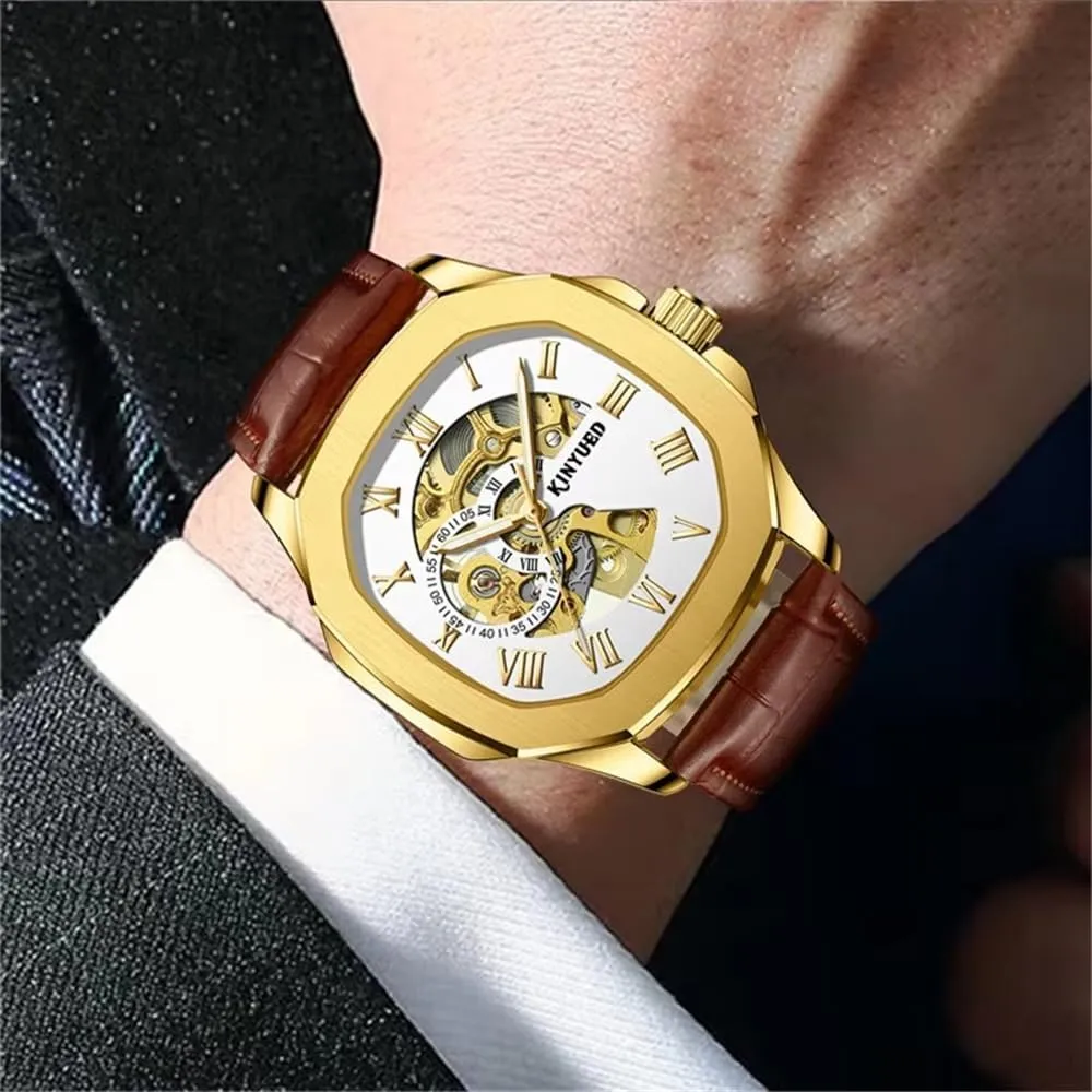 Watch Relogio Masculino Black Gold Watches undisputed periphery gratify disclaimer eagerly Skeleton Leather Clock Male Gift Automatic Mechanical Men's Sports 