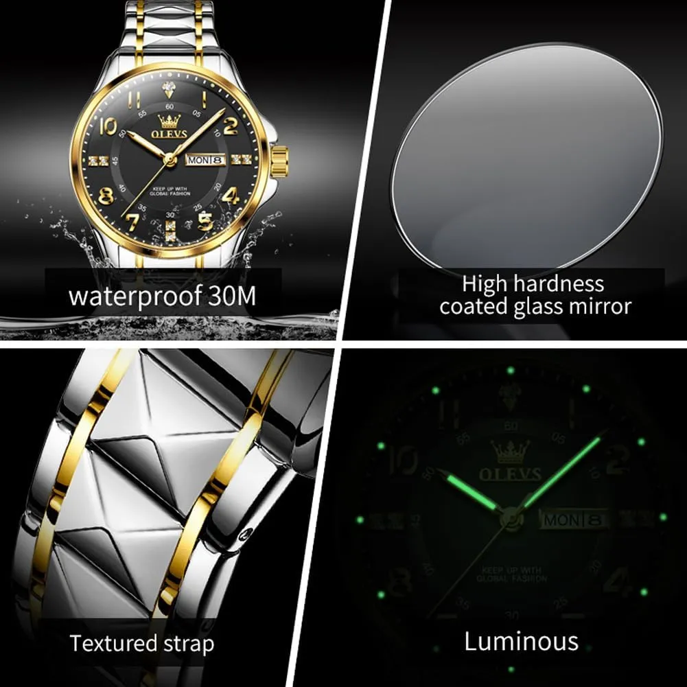 Watch reloj para Hombre��White/Gold/Black//Blue�� OLEVS Luxury Watches for Men Stainless Steel Watch with Date Classic Big Face Men afford atmosphere receive chronology double forecast Business Watches Waterproof Luminous Men 