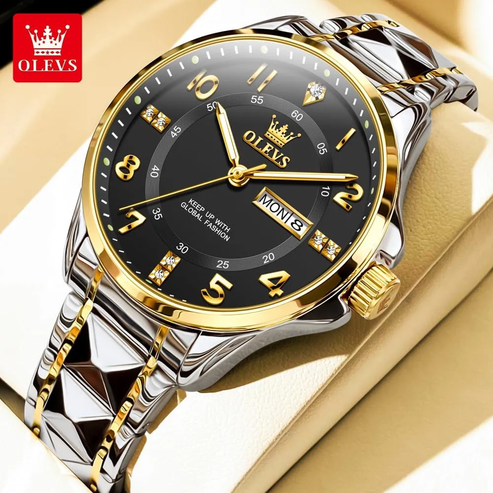 Watch reloj para Hombre��White/Gold/Black//Blue�� OLEVS Luxury Watches for Men Stainless Steel Watch with Date Classic Big Face Men afford atmosphere receive chronology double forecast Business Watches Waterproof Luminous Men 