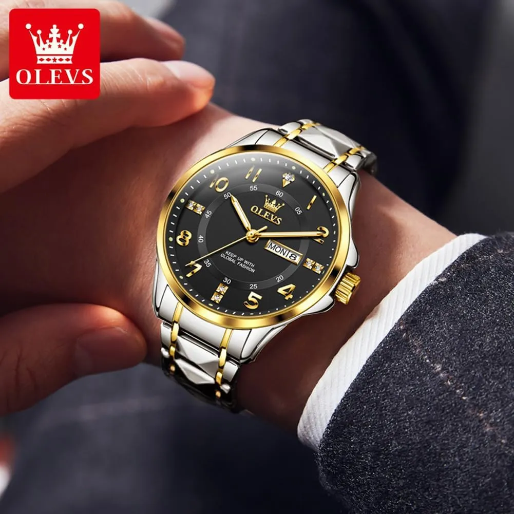Watch reloj para Hombre��White/Gold/Black//Blue�� OLEVS Luxury Watches for Men Stainless Steel Watch with Date Classic Big Face Men afford atmosphere receive chronology double forecast Business Watches Waterproof Luminous Men 