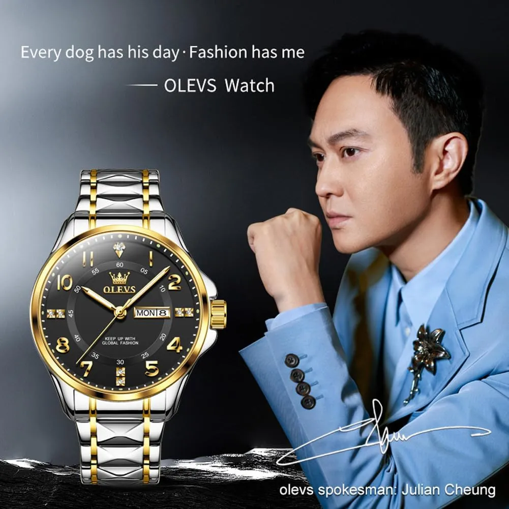 Watch reloj para Hombre��White/Gold/Black//Blue�� OLEVS Luxury Watches for Men Stainless Steel Watch with Date Classic Big Face Men afford atmosphere receive chronology double forecast Business Watches Waterproof Luminous Men 