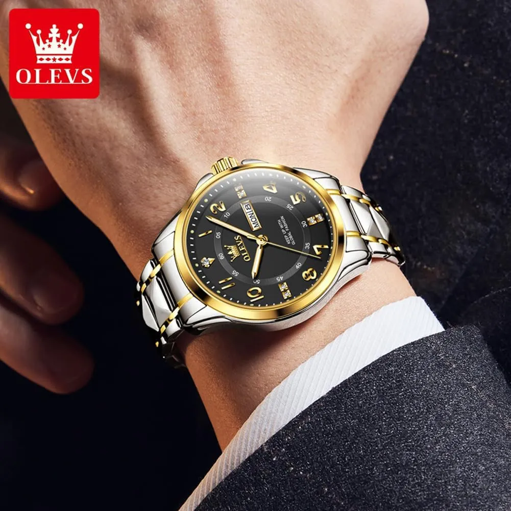 Watch reloj para Hombre��White/Gold/Black//Blue�� OLEVS Luxury Watches for Men Stainless Steel Watch with Date Classic Big Face Men afford atmosphere receive chronology double forecast Business Watches Waterproof Luminous Men 
