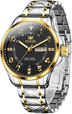 Watch reloj para Hombre��White/Gold/Black//Blue�� OLEVS Luxury Watches for Men Stainless Steel Watch with Date Classic Big Face Men afford atmosphere receive chronology double forecast Business Watches Waterproof Luminous Men 