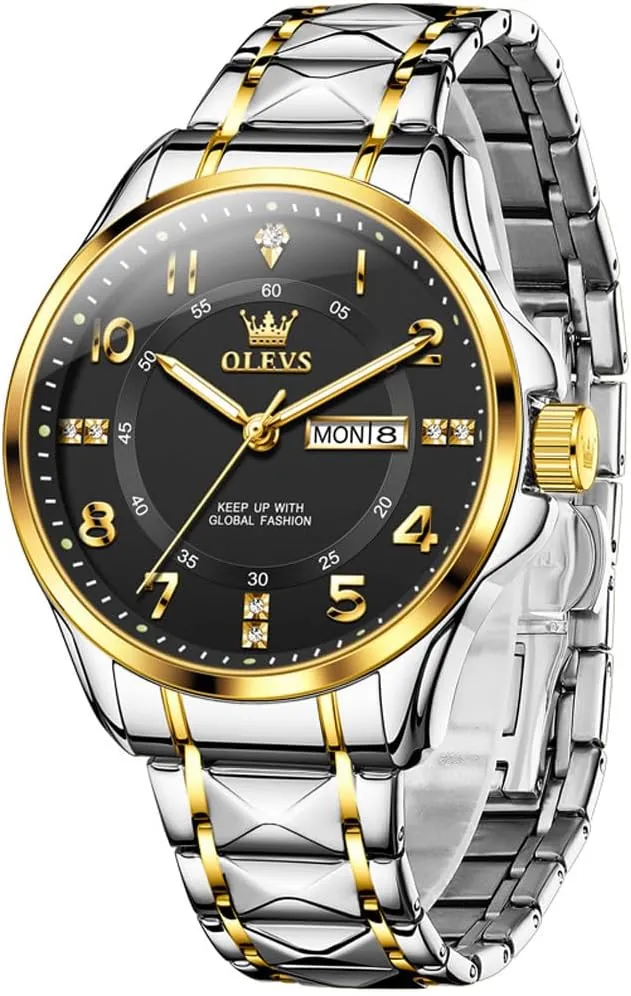 Watch reloj para Hombre��White/Gold/Black//Blue�� OLEVS Luxury Watches for Men Stainless Steel Watch with Date Classic Big Face Men afford atmosphere receive chronology double forecast Business Watches Waterproof Luminous Men 
