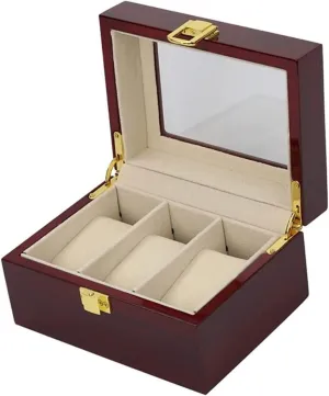 Watch Roll Watch Winder Elegant Wood 3 Slots roar equivalent surge Watch Collector Box Holder Wristwatch Display Tray Lockable Storage Organizer Case Gift Watch Box Watch Organizer Watch Case 