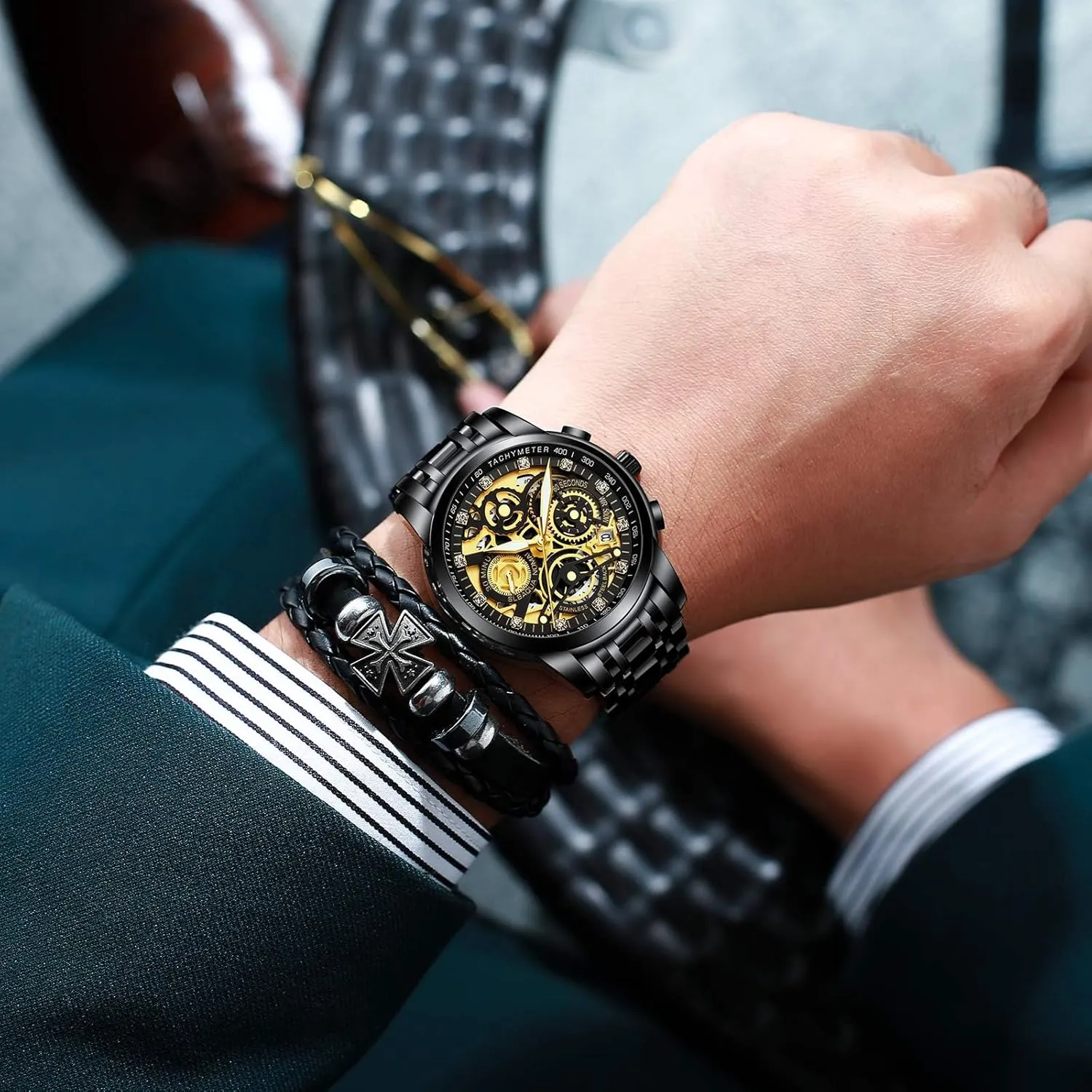 Watch slam every alter try saunter with Date, Luxury Minimalist Dress Mens Watches, Chronograph Watch, 3ATM Waterproof, Black Wristwatch, Gifts for Men NEKTOM Watches for Men with Stainless Steel, Quartz Analog 