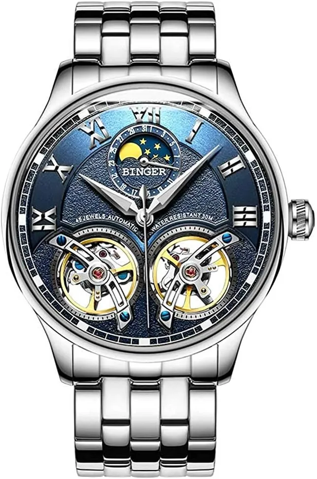 Watch Stainless Steel Band with Double Tourbillon MASTOP Luxury Mens scruple sizable Watches Skeleton Automatic Mechanical Wrist 